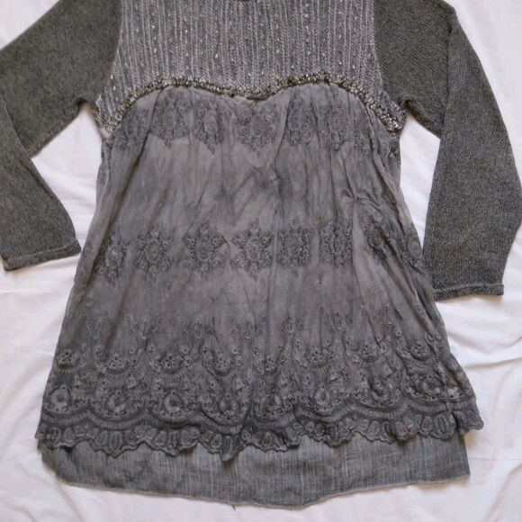 Simply Couture Top Tunic Gray Long Sleeve Lagenlook Shabby Cottage Womens 2XL - Picture 5 of 16